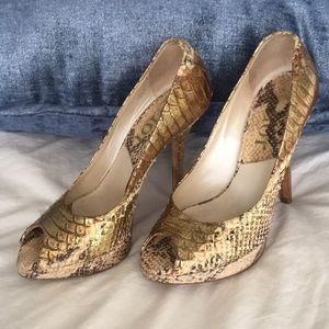 Dior peep toe snake print heels